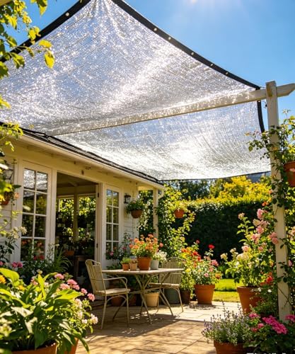 85% Aluminet Shade Cloth with Grommets, Reflective Shade Cover 10 X 10FT