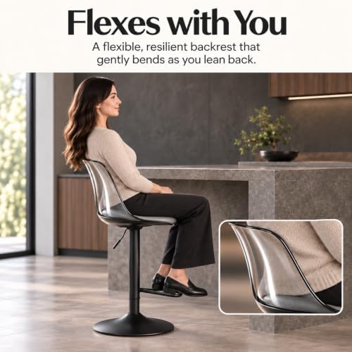 Clear Bar Stools Set of 2, Adjustable Swivel Counter Height Stools, Grey