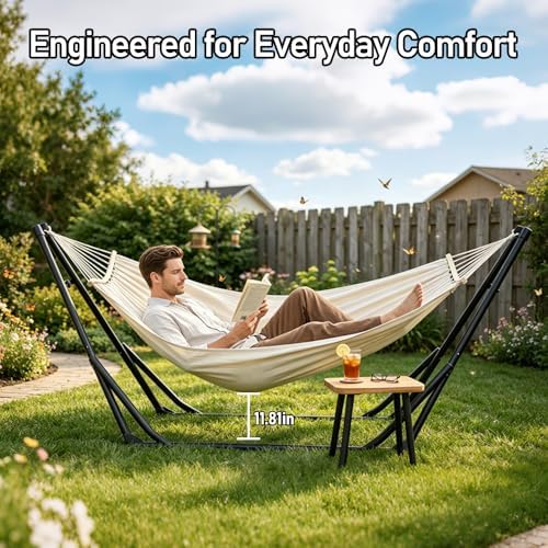 2-in-1 Hammock Chair, Foldable Steel Stand Indoor Outdoor Swing Bag