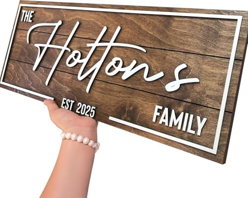 Personalized Family Name Sign - Custom Art Deco Last Name Wood Wall Decor Plaque, Rustic Farmhouse Style Wedding Gift, Housewarming Gift, Custom Wooden Wall Hanging with Established Date, Large Wall Art for Living Room or Entryway 23x7" (Small)