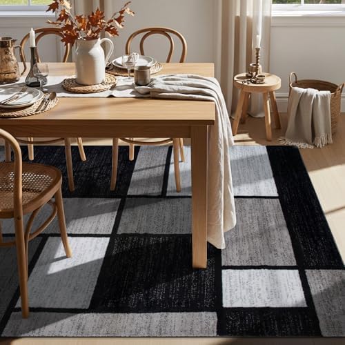 Rugshop Modern Boxes Contemporary Non-Shedding Area Rug Gray 7'10" x 10'2"