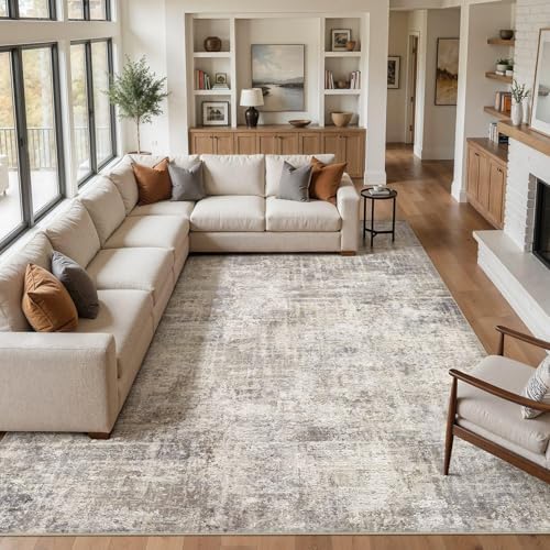 cotiled 8x10 Area Rug for Living Room, Abstract Washable Carpet, Brown Grey