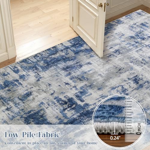 8x10 Area Rug for Living Room, Washable Modern Abstract Large Rug, Soft Low Pile Non Slip Indoor Floor Carpet for Bedroom Dining Room Home Office, Blue Grey