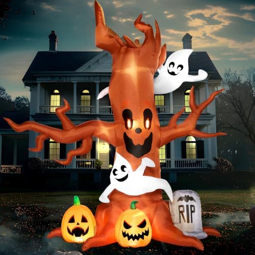 Joiedomi 8FT Halloween Inflatable Scary Tree with Ghost Decor,Blow Up Inflatables with Build-in LEDs Pumpkin and Tombstone