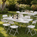 Set of 2 Folding Table 6 FT Lightweight Camping Table White Portable Plastic Rectangular Outdoor Dining Table Steel Legs Fold-in-Half with Carrying Handle for Indoor,Picnic,Party,Wedding,Events