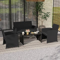 Tangkula 4 Pieces Patio Wicker Furniture Set, Outdoor Heavy Duty Rattan Cushioned Chairs, Loveseat and Tempered Glass Coffee Table, for Backyard, Balcony, Poolside (1, Black)