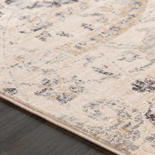 Hauteloom Obsidian Rustic Farmhouse Living Room Bedroom Dining Room Large Area Rug - Style - Traditional Floral Look - Bluish Medium Grey, Beige, Light Brown, Cream, Black - 8'10" x 12'
