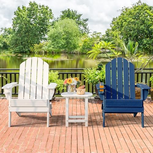 GIANTEX 2-Pack Adirondack Chair, Outdoor Folding Chairs, HDPE Weather Resistant Patio Chair with Built-in Cup Holder, Lawn Chair for Yard, Balcony, Deck, Outside, Campfire, Plastic Fire Pit Chair