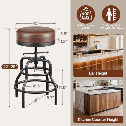 Raynesys 22-29 Inch Adjustable Height Industrial Swivel Bar Stools Set of 3
