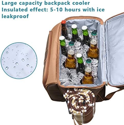 Hap Tim Picnic Basket Backpack for 4 Person with Insulated Leakproof Cooler Compartment, Wine Holder, Fleece Blanket, Cutlery Set, Wedding Gifts for Couples, Engagement Gifts