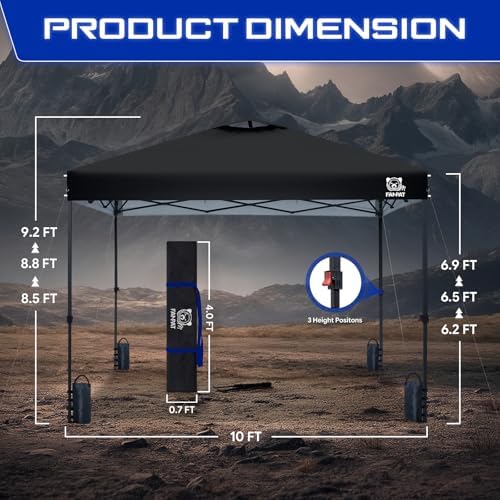 FANPAT 10x10 Pop Up Canopy Tent, Instant Portable Shelter, Black 10x10
