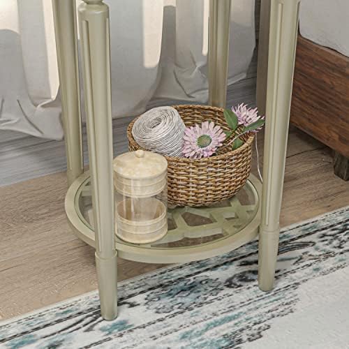 SUNBURY Set of 2 Modern End Tables with Tempered Glass Tops & Glass Lower Shelves, MDF Nightstands for Living Room, Bedroom, Dining Room (Champagne)