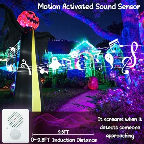10.3Ft Halloween Inflatable Pumpkin Ghost, Halloween Blow Up Yard Decoration with LED Lights and Scary Sound for Halloween Outdoor Decoration, Giant Inflatables Ghost Yard Prop