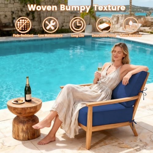 6 Inch Thick Olefin Deep Seat Cushion, Patio Cushion Dark Blue 25.5x25.5