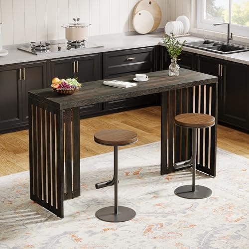 Tribesigns 63-Inch Bar Table with Louvered Base, Black Brown