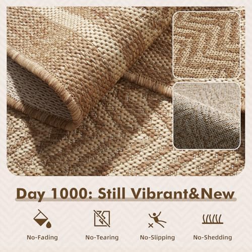 MontVoo-Outdoor Rug-Patio Rug 5x7 Polypropylene Indoor Outdoor Rugs Outdoor Carpet for Patio Deck Balcony Porch, Textured Weave, Durable for High Traffic, Fade-Resistant, Boho Farmhouse Neutral Brown