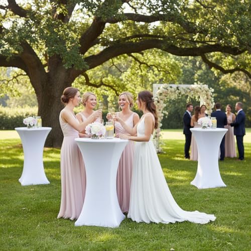 Spandex White Cocktail Table Covers for 30-32 Inch High Top Pub 6 Pack