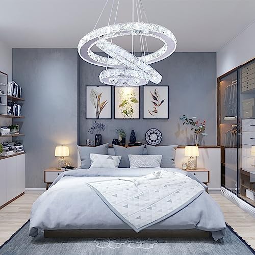 3-Ring Modern Crystal Ring Adjustable Chandelier Ceiling Light Cool White