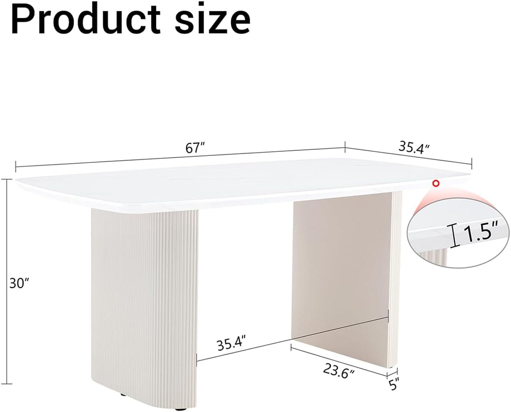 Ebullient White Dining Table, 67'' Modern Oval Dining Table for 4-8 People, White Tabletop with Cream Ripple Legs, Suitable for Dinning Room, White Table Only