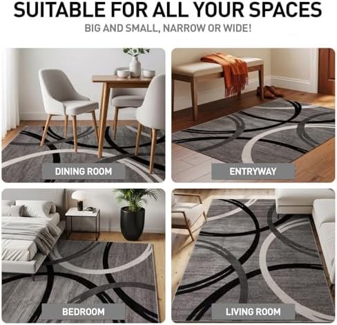 Rugshop Wavy Circles Fade-Resistant Living Room Area Rug Gray 5'3" x 7'3"