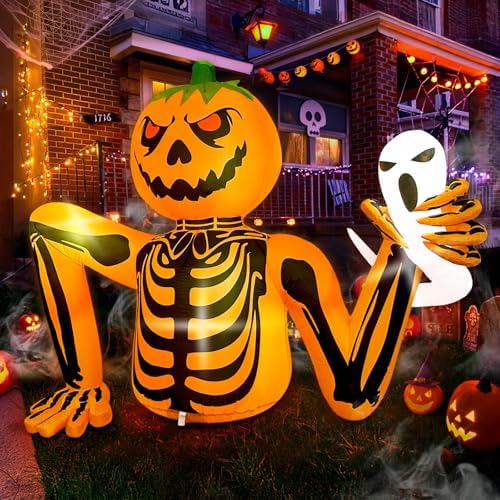 Halloween Inflatable Pumpkin Skeleton, 5FT Outdoor Halloween Decorations