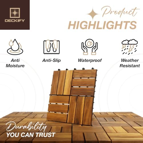 9-Piece Acacia Wood Interlocking Deck Tiles, Golden Teak Crossed