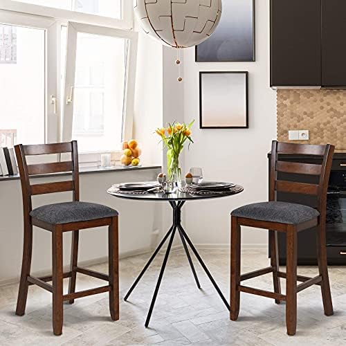 COSTWAY Set of 2 Counter Height Bar Stools with Solid Rubber Wood Frame