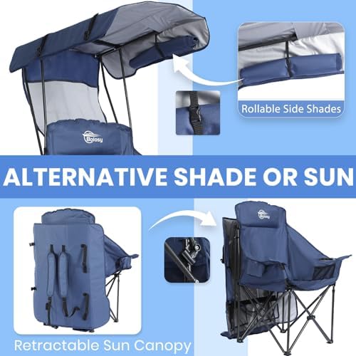 Bolosy Oversized Camping Chair with Canopy Beach Chair with Sun Shade
