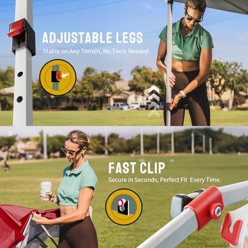 CROWN SHADES 10x10 Pop Up Canopy Tent with One Push Setup, Red