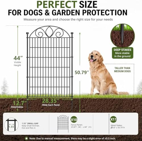 No Dig Garden Fence Outdoor for Yard, 10 Panels with Gate