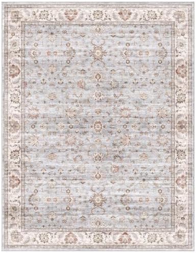 WITSHOCK Washable Area Rug 12x15 Non-Slip Floral Carpet, Gray/Light Blue