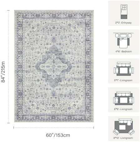 Rugxara 5X7 Washable Area Rug for Living Room, Bedroom,Blue Quartz