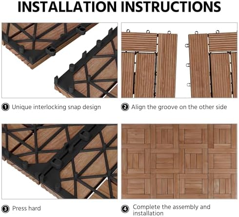 Yaheetech 27PCS Patio Floor Tiles Outdoor Interlocking Deck 12 x 12in,Brown