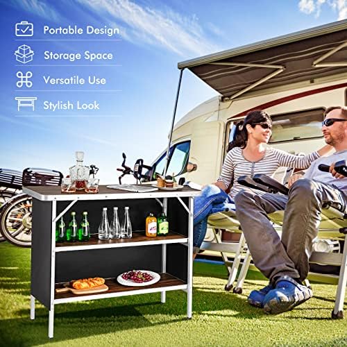 COSTWAY Folding Picnic Table, Portable Camping Table with Carry Bag