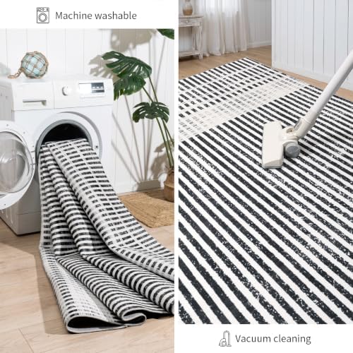 YIHOUSE Washable 5x7 Modern Striped Area Rug, Abstract Living Room Rug