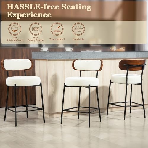 Bar Stools Set of 3 Boucle Counter Stools for Kitchen Island