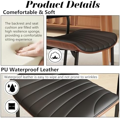 PU Leather Dining Chairs Set of 2 with Walnut Bentwood, Black