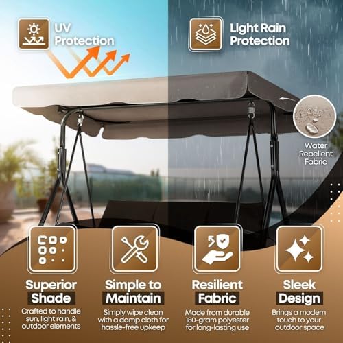 Flexzion Patio Swing Canopy Replacement Top, 66 x 45 Inch, Beige, 2-3 Seat