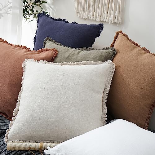 Foindtower Decorative Linen Fringe Throw Pillow Covers 26×26 Inch,Beige
