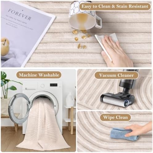 Ciicool 5x7 Area Rug for Living Room,Beige Washable High-Low Pile Carpet