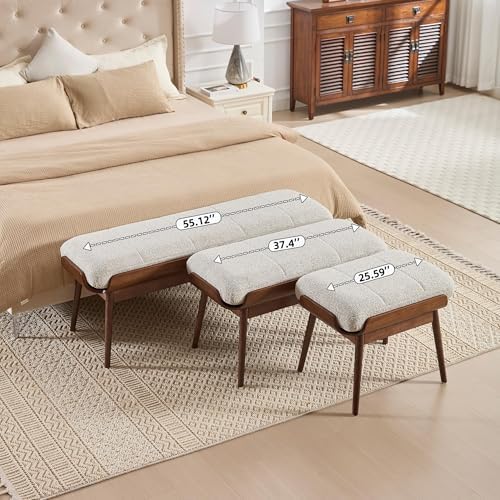 BFZ 37.4" Upholstered Bedroom Bench Walnut Wood Frame Entryway Bench