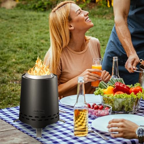 2-in-1 Wood Burning Fire Pit with Pot Rack, 9" Tabletop Fireplace, Black