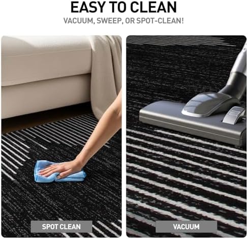 Rugshop Bohemian Stripe Stain Resistant High Traffic Area Rug Black 5' x 7'