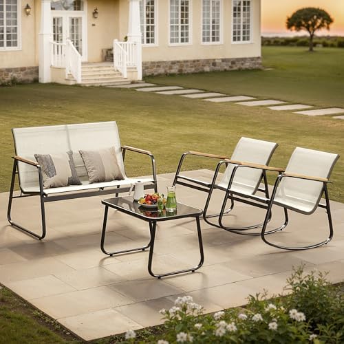 Ahomly Outdoor Patio Furniture Set 4 Pieces, Conversation Textilene, White