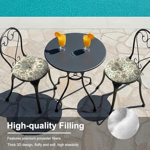 LVTXIII Outdoor Bistro Chair Cushions, 15"x15"x4" Round Patio Chair Cushions, All Weather Tufted Seat Cushions for Patio Furniture Use, Set of 2, Floral Symphony‌