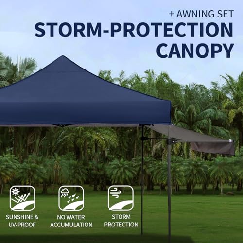 10x10 Pop up Canopy Tent with Awning Easy up Canopy with Wheel Bag Heavy Duty Waterproof Canopy Commercial Gazebo Tent for Outdoors Parties Vendors(Navy Blue)