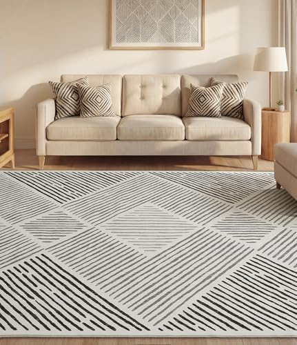 YIHOUSE 5‘x7' Washable Black and White Rug, Modern Area Rug for Living Room