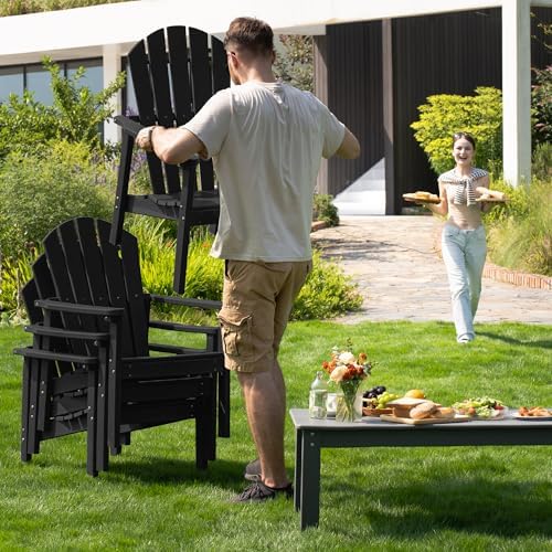 nevilywood Stackable Adirondack Chair, HDPE Outdoor Chair Set of 2, Black