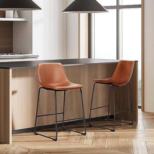 DUMOS Counter Height Bar Stools Set of 4, Faux Leather Metal Bar Chairs