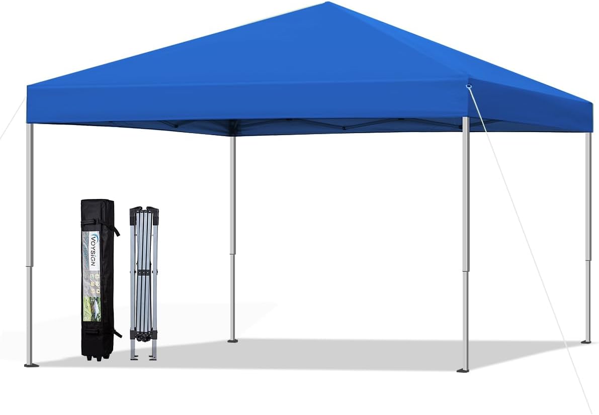 10x10 Pop Up Canopy Tent, Outdoor Instant Sun Shelter - Blue, Included 1 x Rolling Storage Wheeled Bag, 4 x Guylines, 8 x Stakes